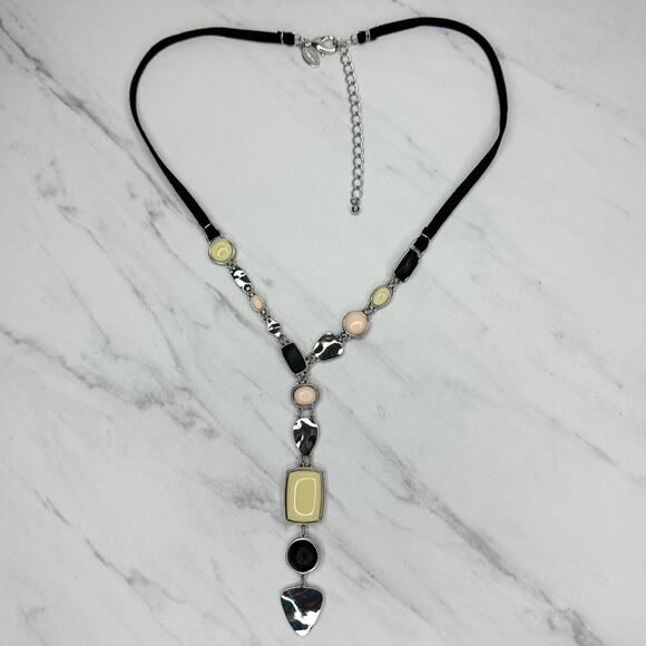 Chico's Cabochon Linear Pendant Black Cord Necklace ✨ - Picture 2 of 8